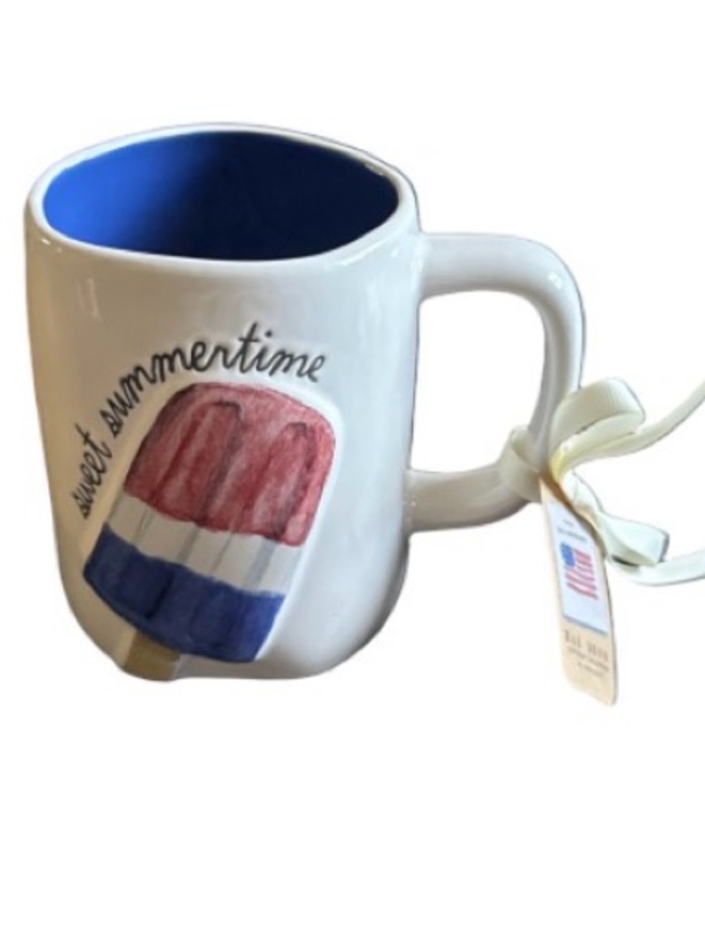 Rae Dunn White Mug with Red, Blue Popsicle and Blue Interior 250 th anniversary
